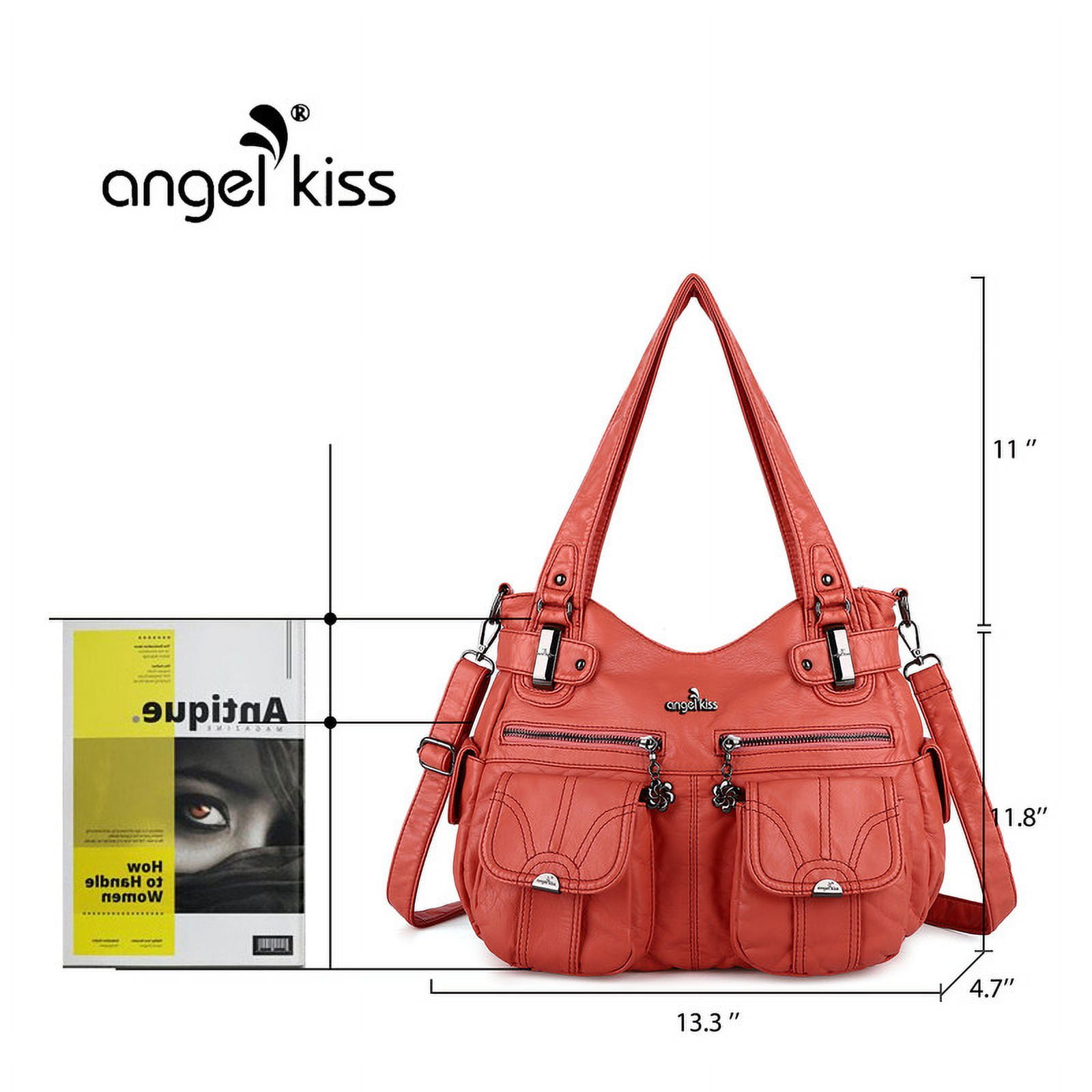 Angelkiss Women's Handbag Single Shoulder Bag with Detachable Strap Multiple Pockets