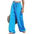 thumbnail image 4 of Qgtaibl Women's Drawstring Elastic Waist Wide Leg Pants Casual Loose Fit High Waisted Cotton Linen Trousers with Pockets Summer Lightweight Breathable Palazzo Pants Sky Blue S, 4 of 7