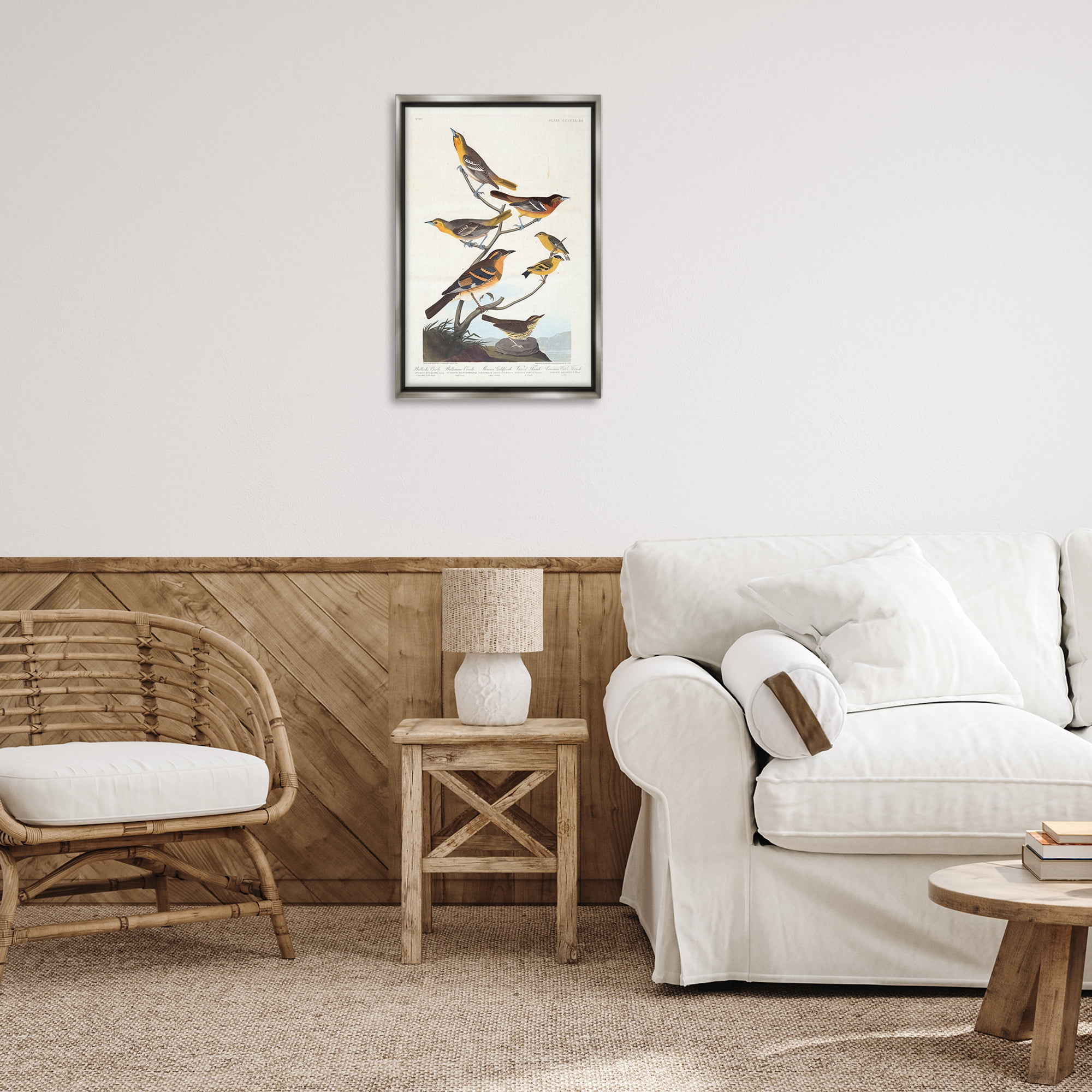 Stupell Industries Classic Bullock's Oriole Study Animals Painting Gray Floater Framed Canvas Art Print Wall Art, 17 x 25