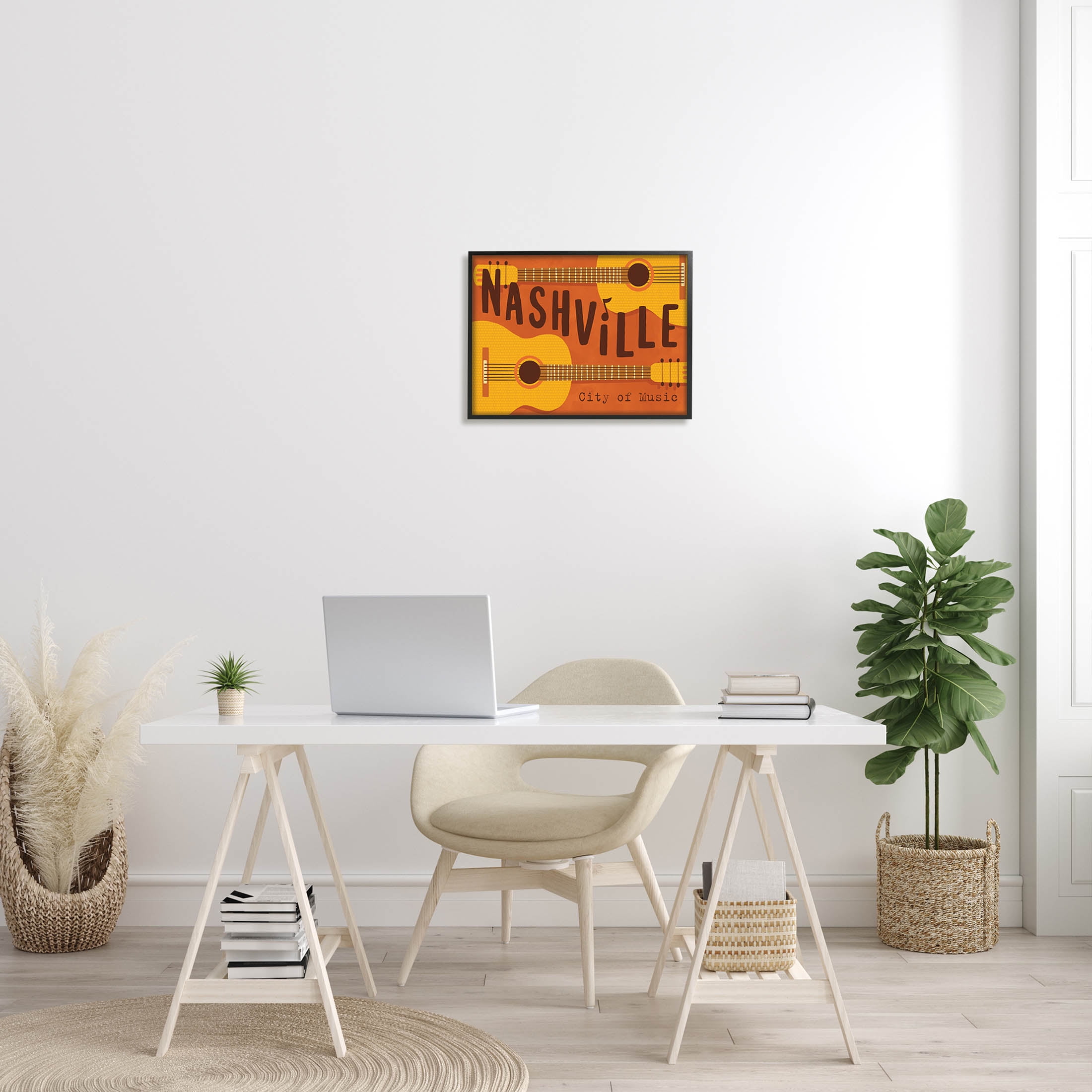 Nashville City of Music Guitars Performing & Arts Graphic Art Black Framed Art Print Wall Art