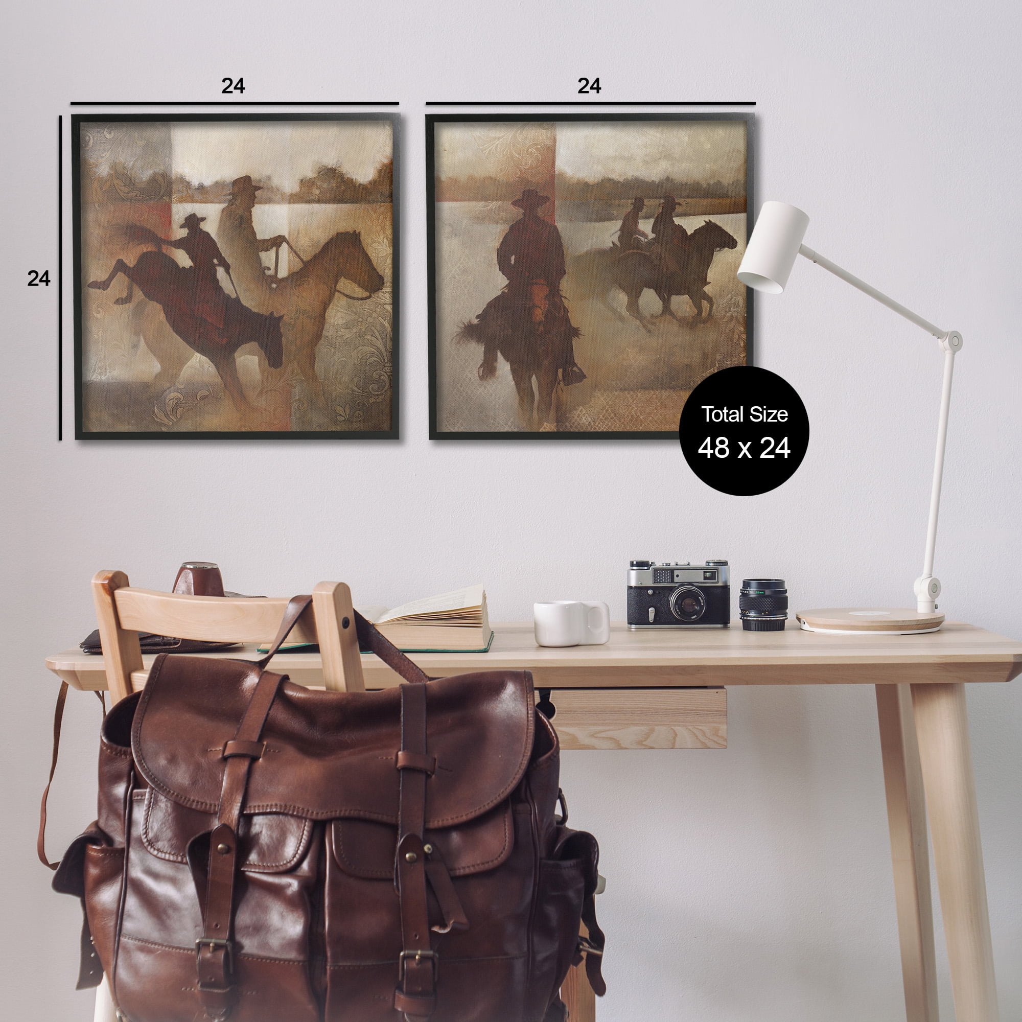 Stupell Industries Rodeo Cowboy Silhouette Animals & Insects Painting Black Framed Art Print Wall Art, 24 x 24, Set of 2