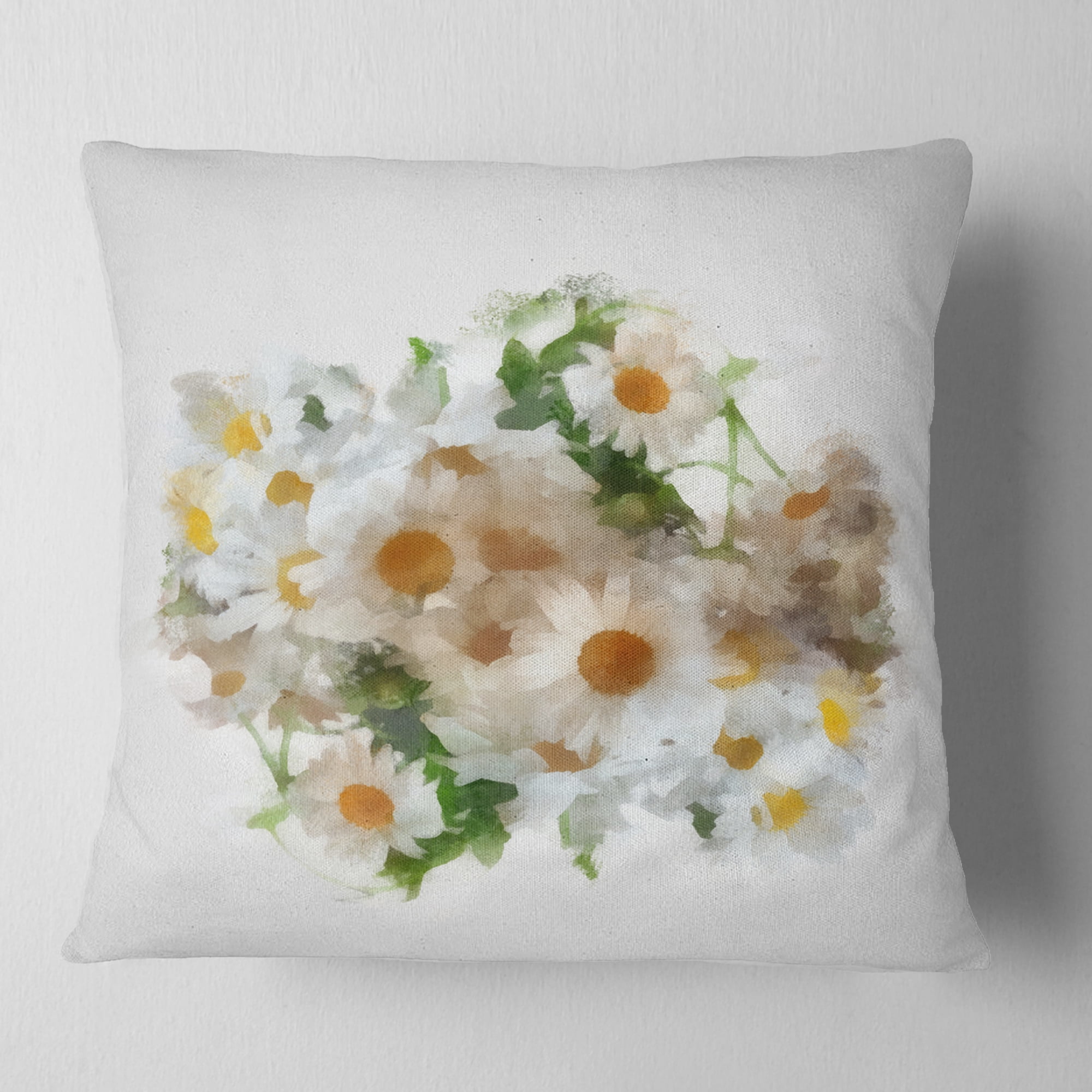 Designart Bunch of White Chamomiles Watercolor - Flower Throw Pillow - 16x16