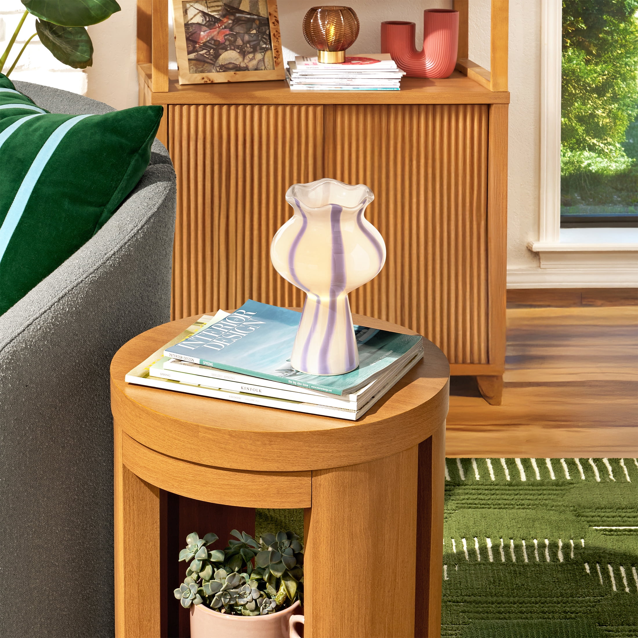 Beautiful 9" Striped Glass Portable Table Lamp by Drew Barrymore