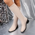thumbnail image 6 of Domuza Women's Knee High Side Zipper Boots, Faux Leather Round Toe Block Heel Tall Dress Boots, Comfort Non-Slip Fall Winter Booties for Office Daily Commuting Wear White 5.5（EU-36）, 6 of 6