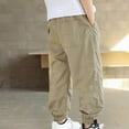 thumbnail image 3 of Brondbend Cargo Pants for Kids Casual Boys' Pants Elastic Waisted Solid Color Baggy Pocket Workout Pants Loose Fall Winter Outdoor Athletic Hiking Trousers,Khaki, 3 of 6