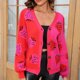 thumbnail image 1 of Suéter de cuello redondo para mujer, cárdigan corto floral, suéter de punto con estampado frontal abierto de manga larga de otoño, prendas de vestir exteriores informales, tops para mujer, 1 of 5