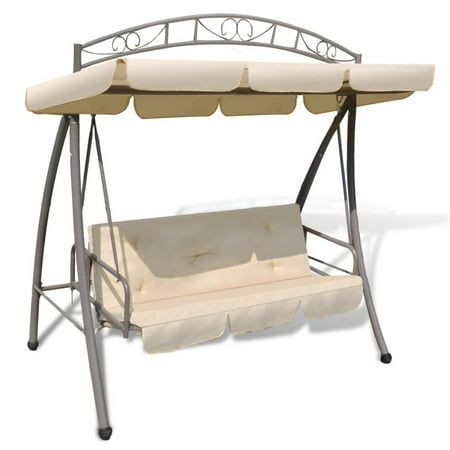 3-Person Glider Swing with Canopy Outdoor Swing Chair Porch Swing Bed Patterned Arch Sand