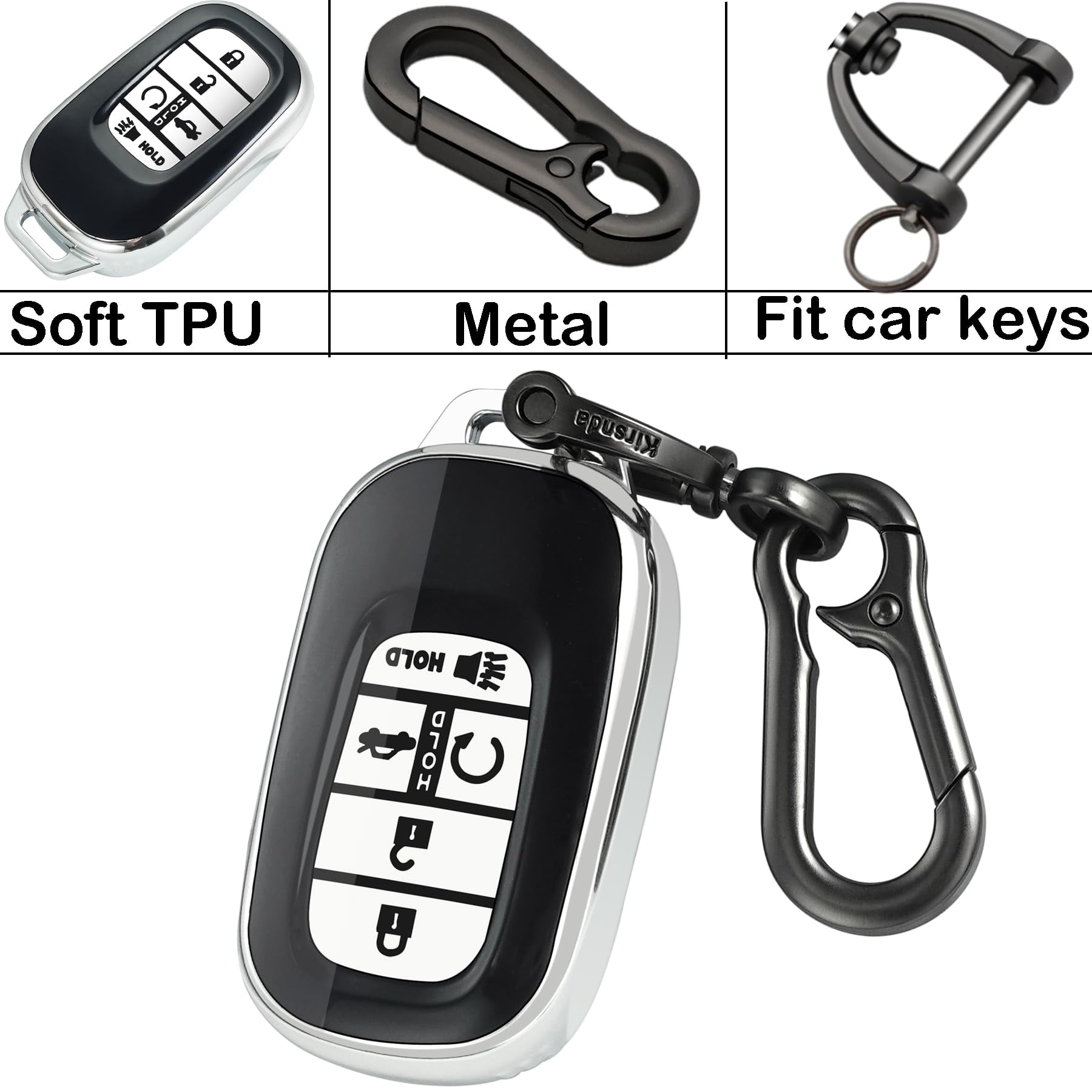 for Honda Key fob Cover,case with Keychain,Soft TPU Protection Key Shell/Skin,5 Buttons fit 2022 2023 Accord Civic HR-V CR-V Pilot Remote Key