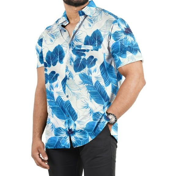 LA LEELA Men's Hawaiian Shirts Short Sleeve Button Down Shirt Mens Party Shirts Casual Holiday Summer Tropical Island Shirts for Men Funny M Lapis, Floral