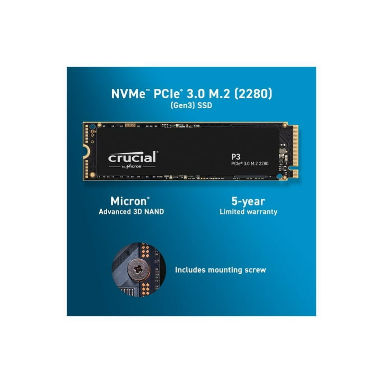 Crucial P3 1TB PCIe 3.0 3D NAND NVMe M.2 SSD, up to 3500MB/s - CT1000P3SSD8  