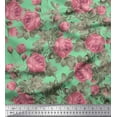 thumbnail image 1 of Soimoi Green polyester Crepe Fabric Leaves & Rose Flower Printed Fabric 1 Yard 52 Inch Wide, 1 of 1