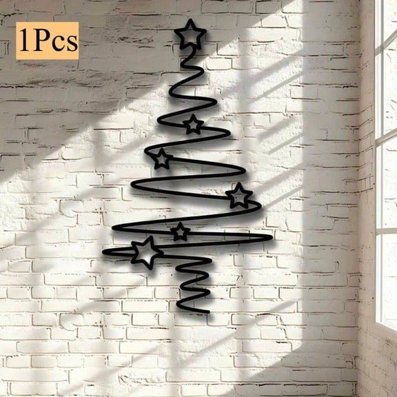 Bohemian Metal Christmas Tree Wall Art , Black Christmas Tree Hangings, Durable Rustic Metal Tree Wall Decor for Kitchen & Cabin, Holiday Wall Art for Home Living Room Bedroom Indoor & Outdoor Decor