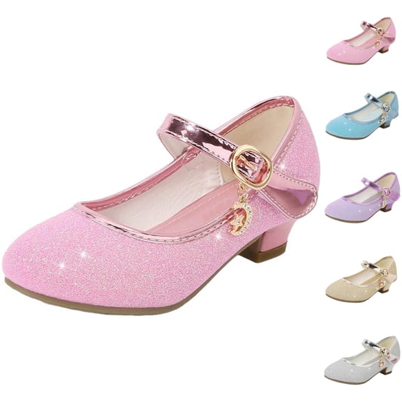 Viluyesy Girls High Heel Dress Shoes - Pearl Bow Crystal Princess Flats - Kids Soft Sole Wedding Party Performance School Uniform Shoes Silver Size 3.5 M