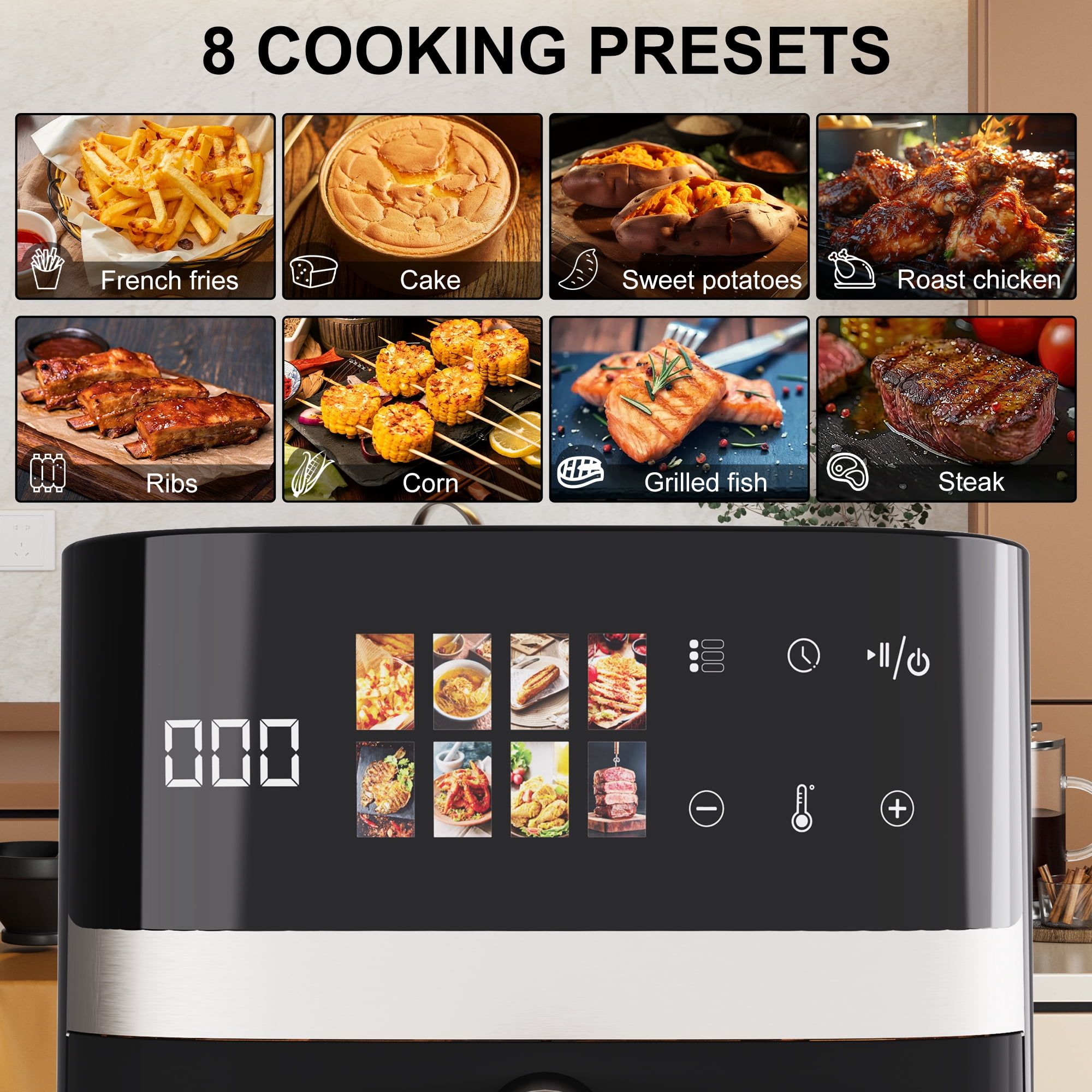 Sanptent 6 qt Air Fryer, Black - Visible Window