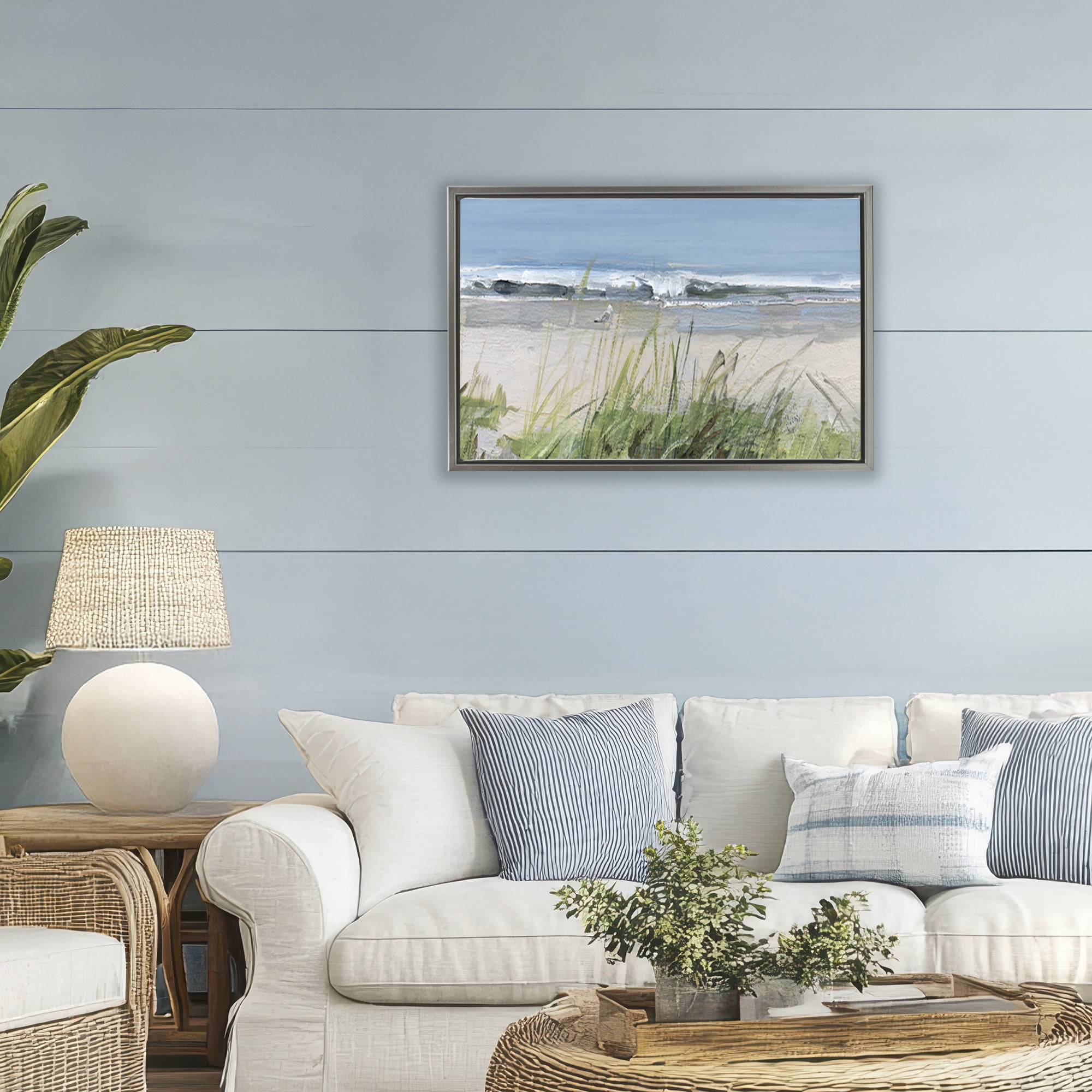 Stupell Industries Tall Grasses by Beach Coast Gray Framed Floater Canvas Wall Art, design by Sally Swatland