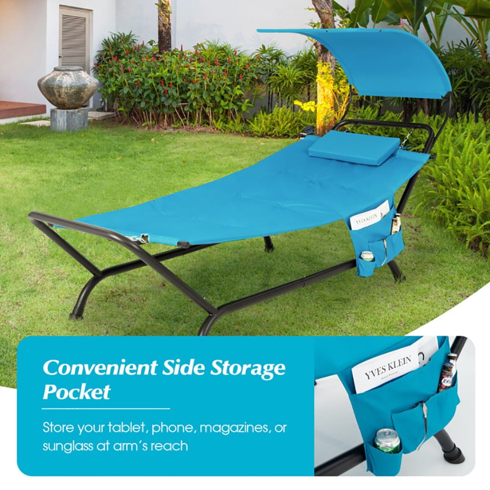 Aimee Lii Patio Hanging Chaise Lounge Chair with Canopy Cushion Pillow and Storage Bag, Patio Loungers, Navy Aimee Lii Patio Hanging Chaise Lounge Chair with Canopy Cushion Pillow and Storage Bag, Patio Loungers, Navy
