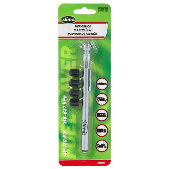 Manomètre pour pneu avec bouchons de Slime 20-120 PSI