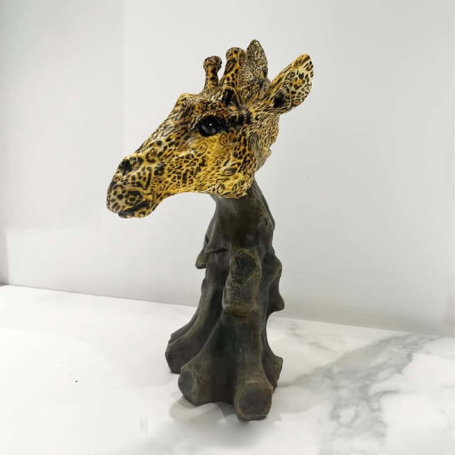 Escultura de jirafa Busto de animal Estatua Estatuilla Arte de resina de silvestre Accesorios de decoración de escritorio de oficina en BLESIY estatuilla de alce de animales