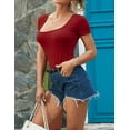thumbnail image 3 of Doublju Women's Basic Square Neck Short Sleeve Top Bodysuit, 3 of 4