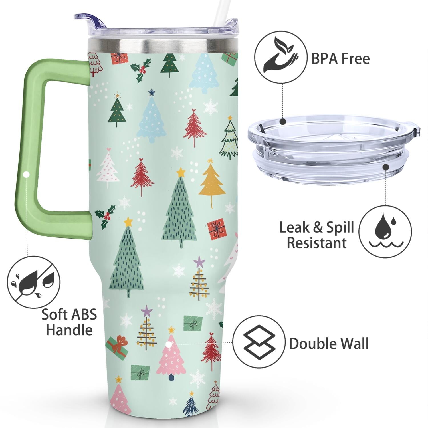 Christmas Gifts 40 oz Tumbler with Handle and Straw Lid,Cute Gifts for Women Winter Gnome Vacuum Insulated Leak Proof Tumbler,Holiday Accessories Stainless Steel Coffee Cup