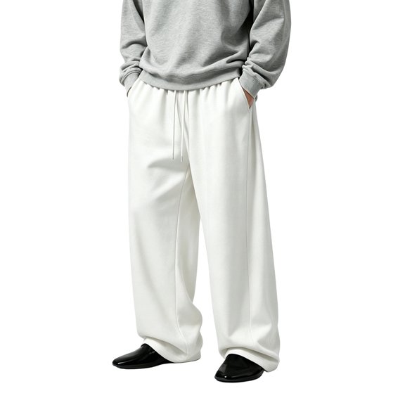 Lmnyox Wide Leg Pants for Men Baggy Plain Drawstring Sweatpants Elastic Waist Outdoor Trousers with Pockets