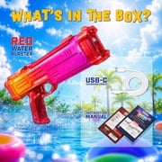 STARKTOY Electric Water Blaster Light Up Full Body Color Changing LED Squirt Gun, Automatic Rechargeable Water Gun for Kids and Adults, Long Range Soaker, Red