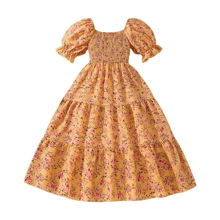 

HTGFGMGW Toddler Girl Dress Little Girl Floral Dress Girls A Line Sundress Dresses for Girls Yellow