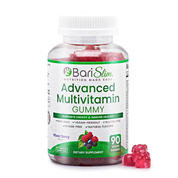BariSlim Advanced Bariatric Multivitamin Gummies for Post-Bariatric Surgery Support, Adult, Mixed Berry, 90 Vegan Gummies