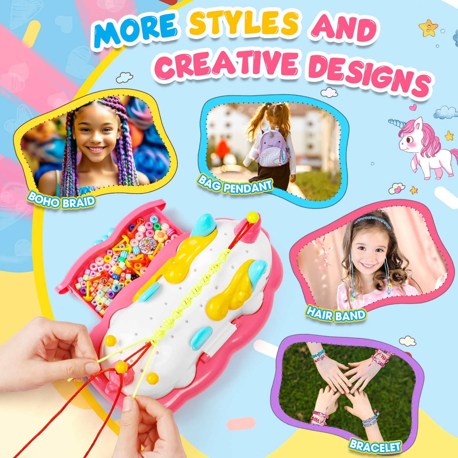 Carsky Unicorn Friendship Bracelet Kits for Girls 8-12, DIY Art Craft Bracelet String Making Set, Christmas Pink Unicorn Toys Gifts for Kids 6 7 8+