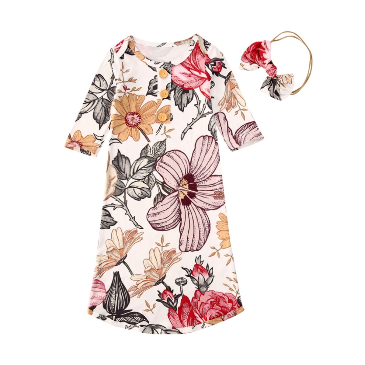 Sylvamorning Newborn Baby Girl Floral Long Swaddle Wrap with Headband