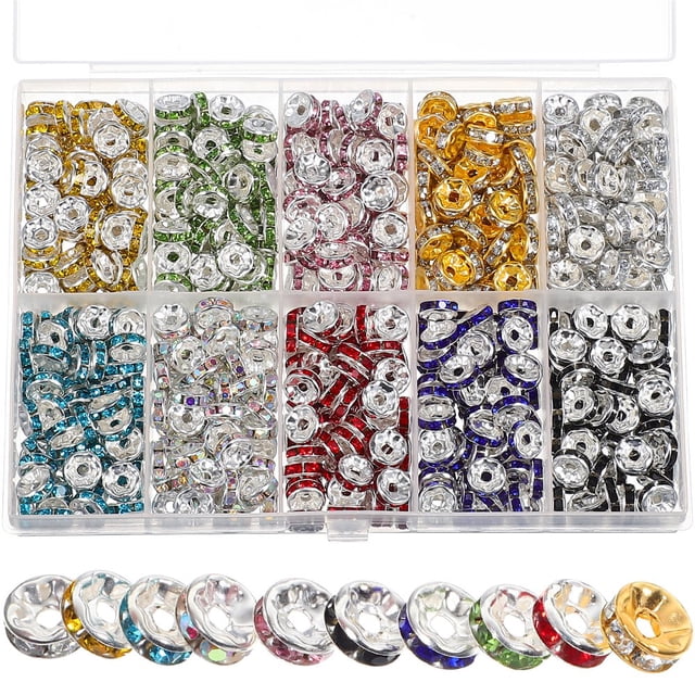 CHOK 700 Pcs/Pack Colorful Diamond Ring Rhinestone Spacer Beads DIY Set 700pcs Production Loose Round Jewelry Making Supplies Rhinestones Jewlery Rondelle for