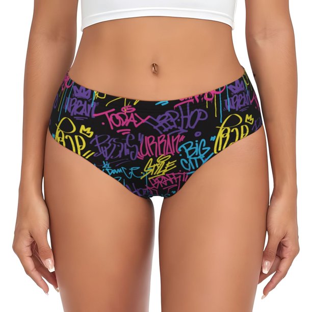Fotbe Graffiti Art Calzones Estampados para Mujer – Ropa Interior de Algodón, Cómoda, Suave y Elástica-X-Large