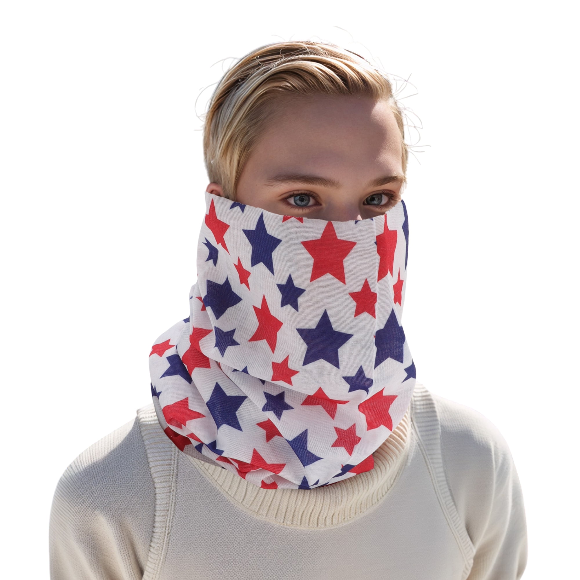 Unique Bargains Stars Pattern Face Scarf Mask Red White 1 Pc