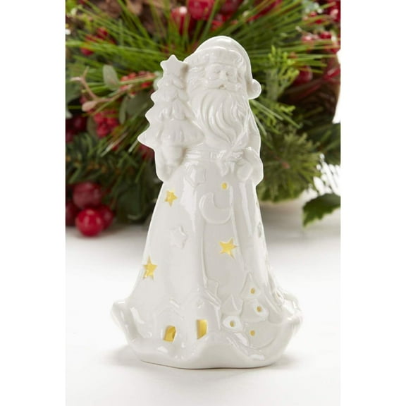 Delton 7" White Porcelain Led Santa With Tree
