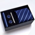 thumbnail image 1 of Cajas de regalo Corbata para hombre Bufanda cuadrada Gemelos Clip de corbata Conjunto de cinco piezas Negocios formales Rayas azules, 1 of 1