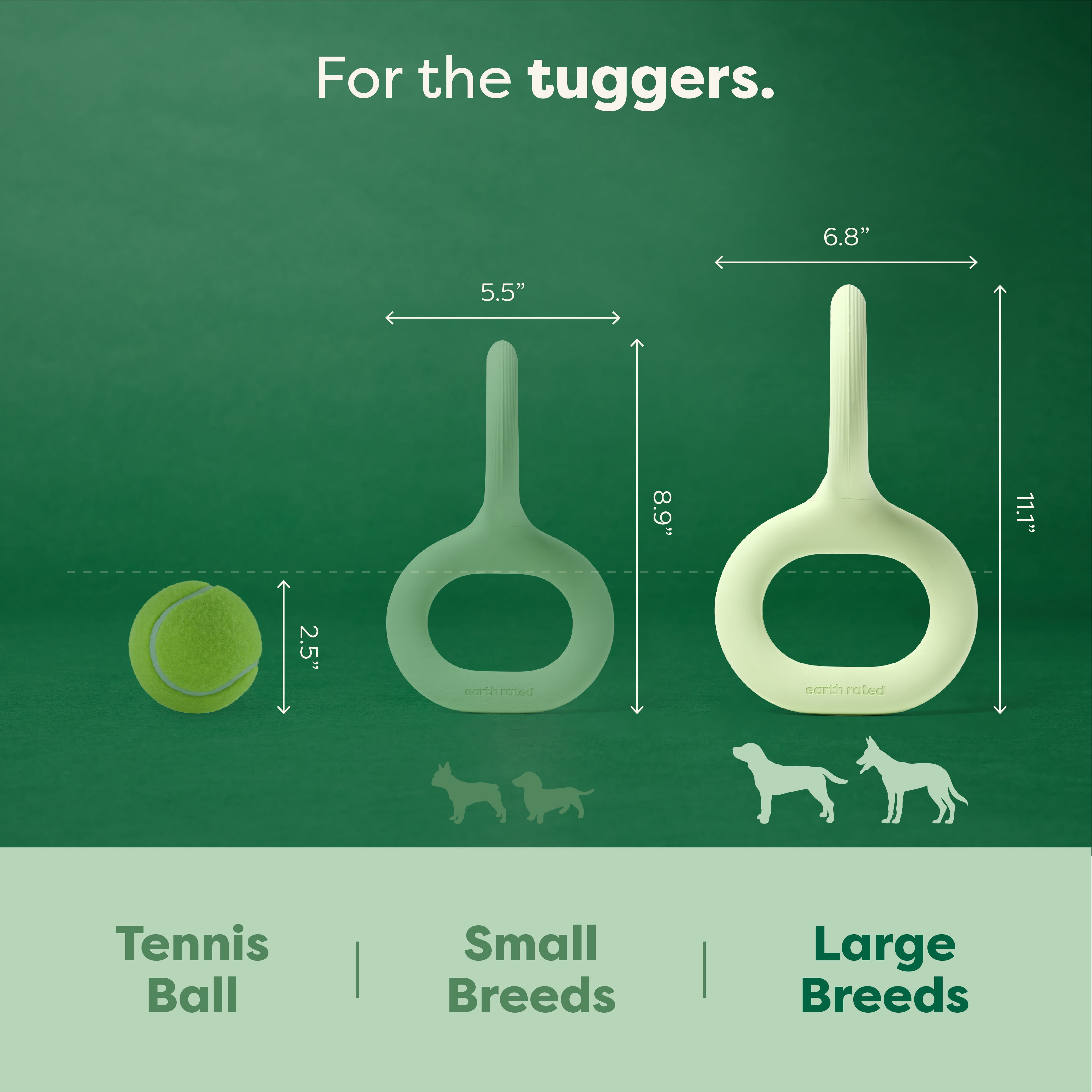 Earth Rated Tug of War Toy for Dogs and Puppies, Interactive Dog Pull Toys, Ergonomic Grip, Natural Rubber, Large, Green