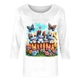 thumbnail image 5 of Camisetas de Pascua para Mujeres Pullover Suelto Cuello Redondo con Mangas de Tres Cuartos Y Estampado de Vacaciones, Top Casual de Poliéster Ligero para Trajes Diarios de Primavera, 5 of 5