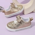 thumbnail image 3 of Toddler Girls Tennis Shoes Sparkly Sequin Hook and Loop Bowtie Princess Dress Shoes Casual Solid Color Flat Sneakers Gold 6.5 Toddler, 3 of 5