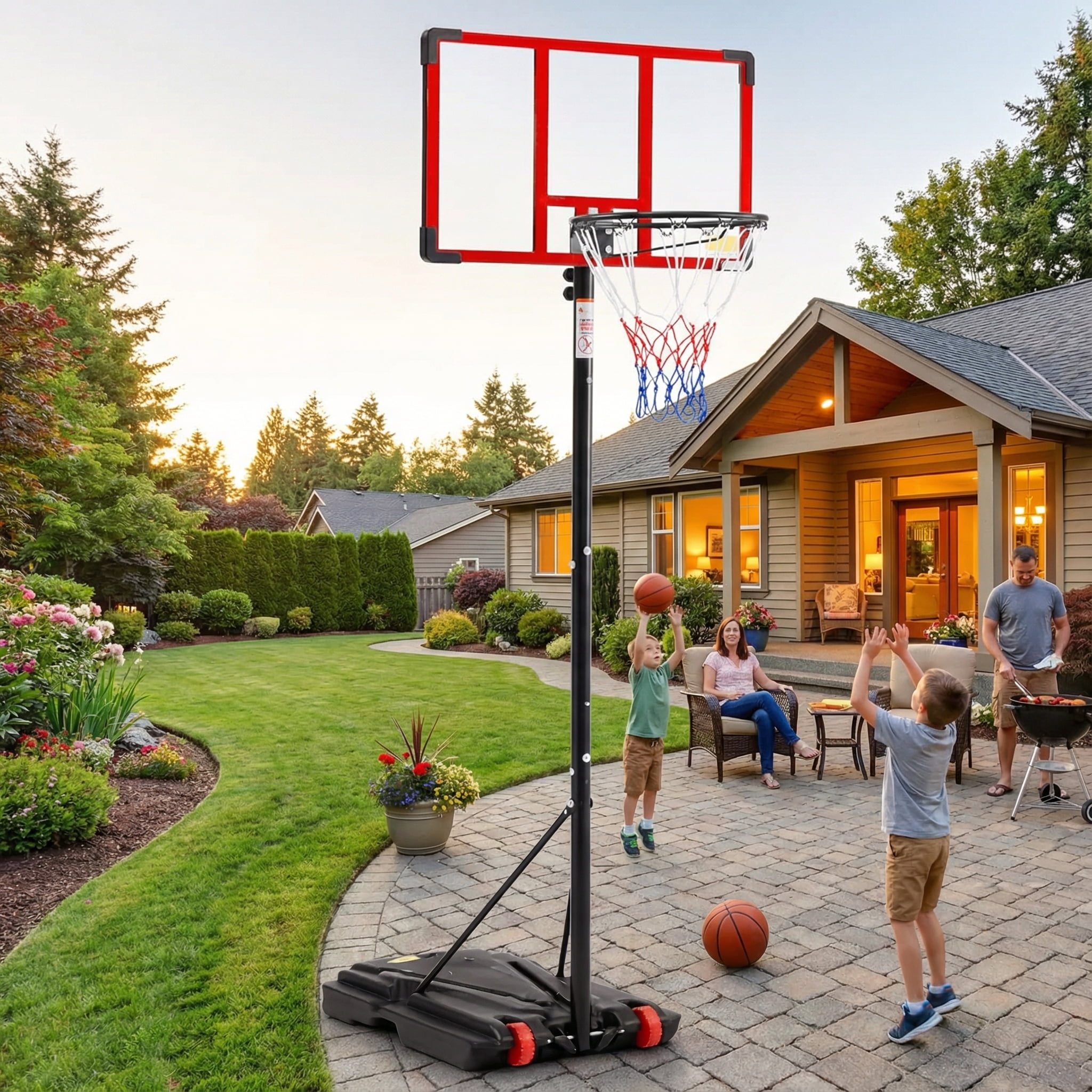 TrumanPick Portable Basketball Hoop Stand 5.1-8.5 Ft Adjustable Basketball Goal System for Kids Youth, Red