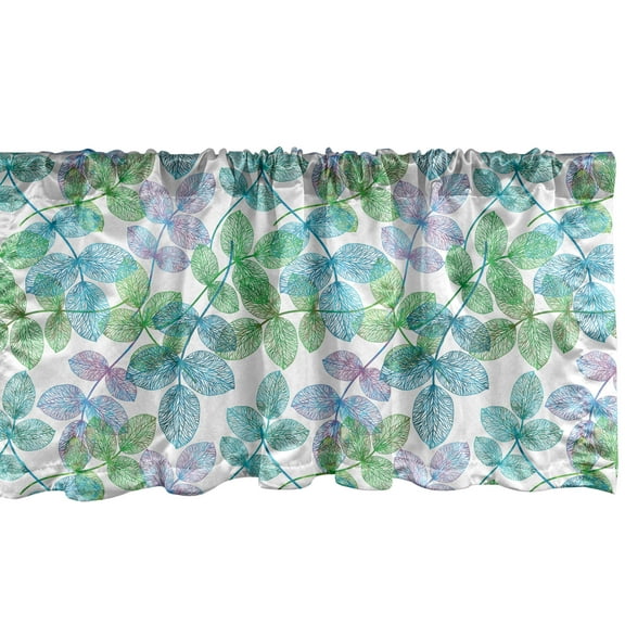 Ambesonne Leaves Window Valance, Ornate Nature Illustration, 54" X 12", Green Blue White
