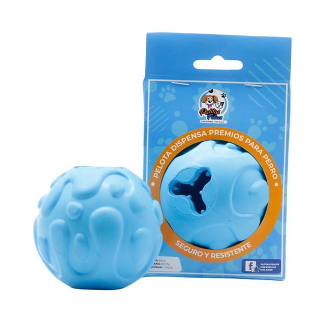 JUGUETE PARA PERRO PELOTA DISPENSA PREMIOS AZUL PATITAS FELICES PATITAS FELICES JUGUETE RELLENABLE