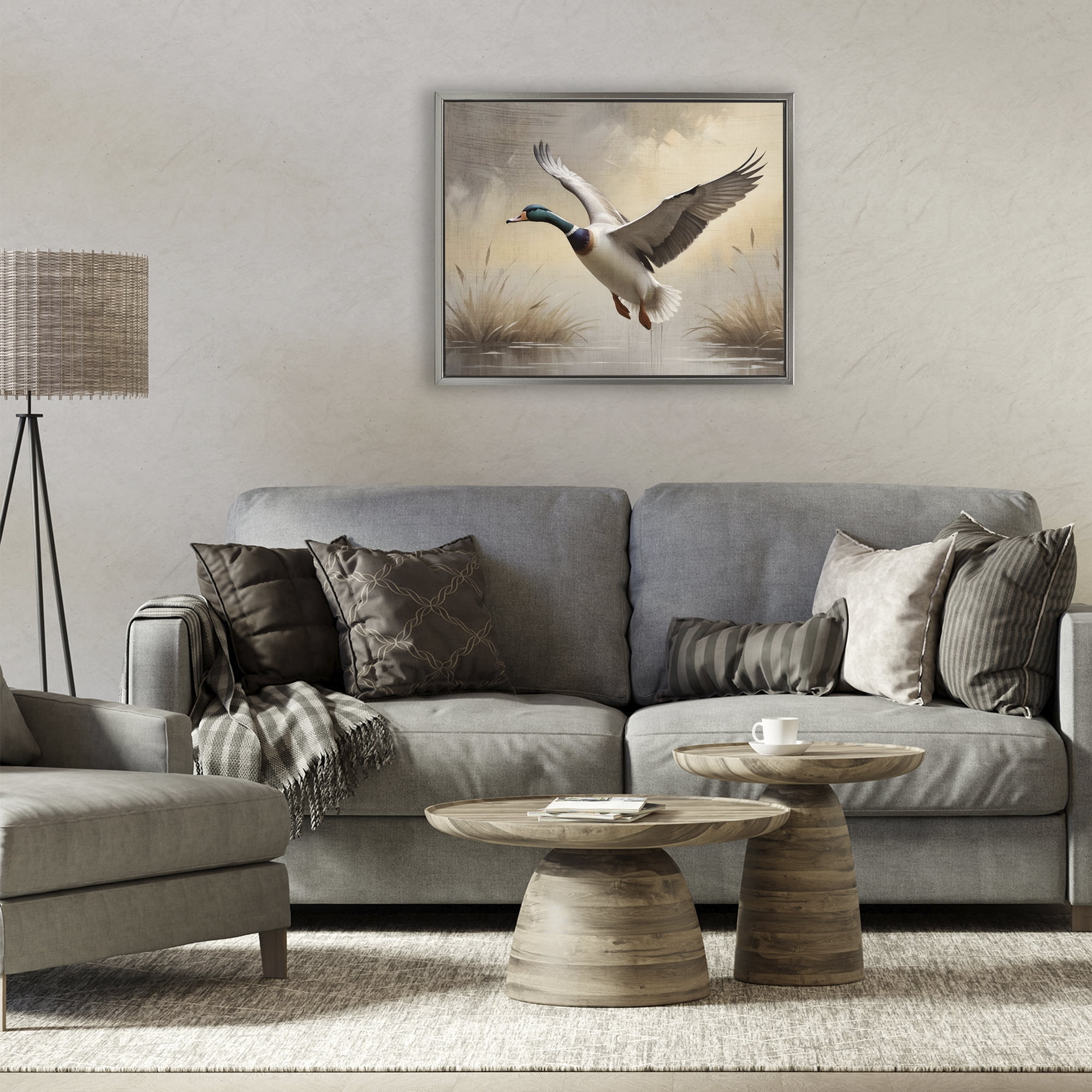 Stupell Industries Gliding Mallard over Wetlands Gray Framed Floater Canvas Wall Art, design by Susan Arnot