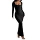 thumbnail image 2 of Vestido Informal de Larga para Mujer, con Escote Cuadrado, Suave, Ajustado, para y Otoño. Negro M, 2 of 8