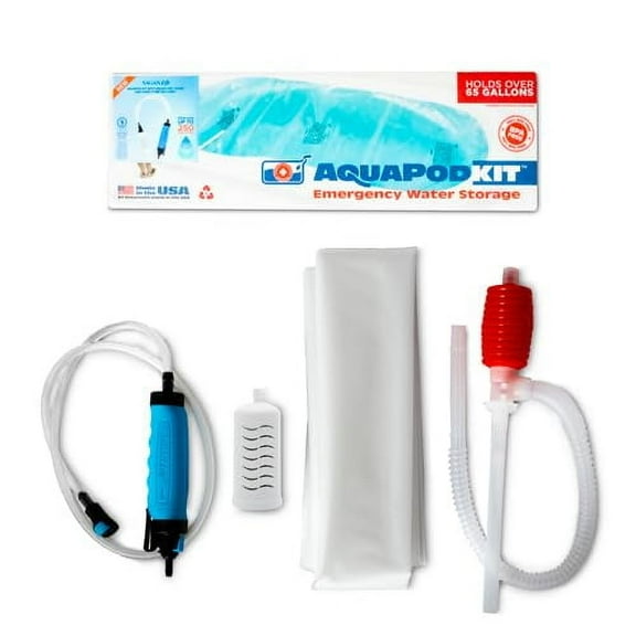 AquaPod Kit - Bathtub Bladder Emergency Water Storage with Water Filter and Hand Pump. Powerful Filter Purifies up to 250 Gallons of Emergency Drinking Water Made in USA