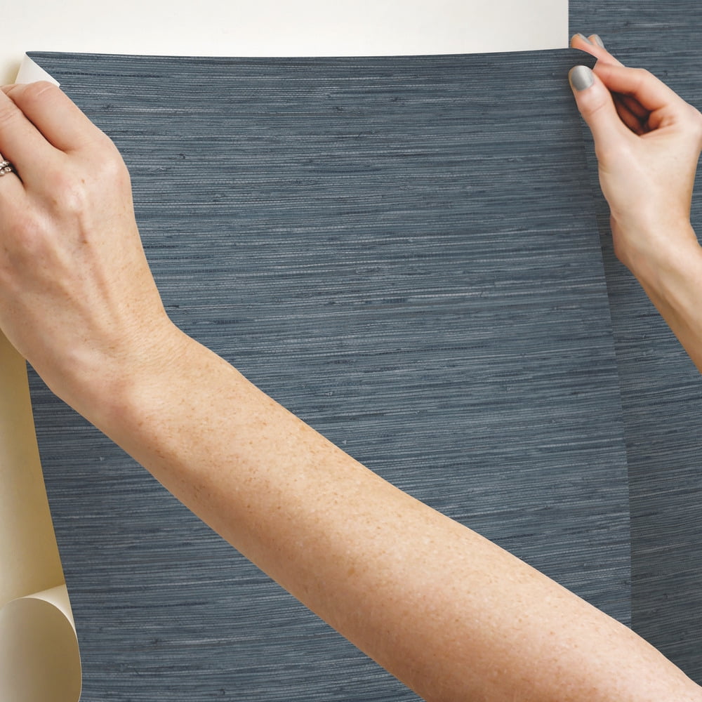 RoomMates Faux Grasscloth Blue Peel and Stick Wallpaper, 20.5 in wide x 18 ft