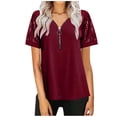 thumbnail image 1 of Birdeem Blouse Décontractée Mode Femme Col en V Patchwork Fermeture Éclair Manches Courtes Ample Confortable, 1 of 6
