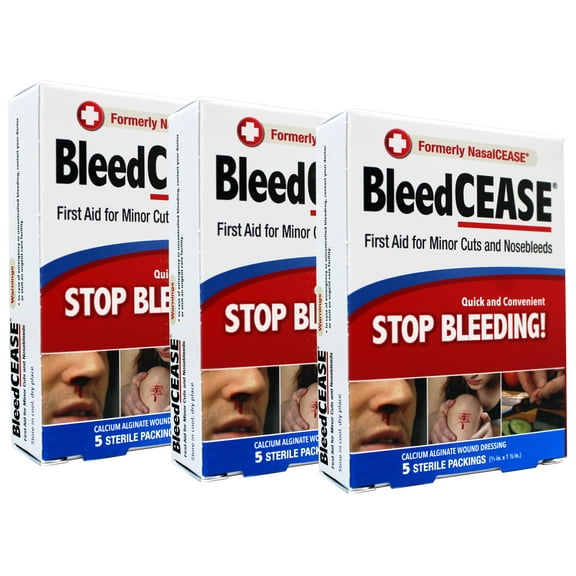 3 Pack - BleedCease Stop Bleeding First Aid, Cuts & Nosebleeds, Sterile, 5 Ct Each