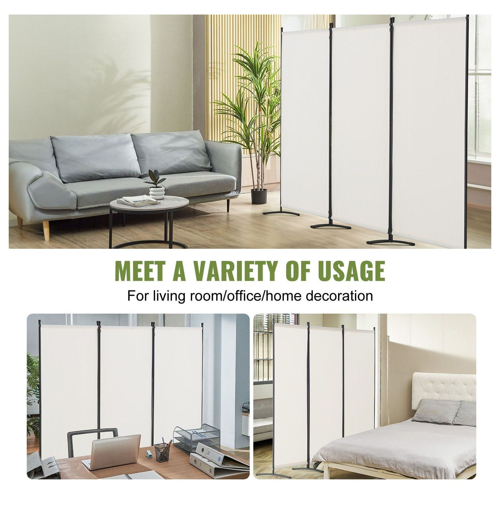 Room Divider 3 Panel, Folding Privacy Screen, Fabric Partition for Home Office Bedroom, Freestanding Decorative Screen, White