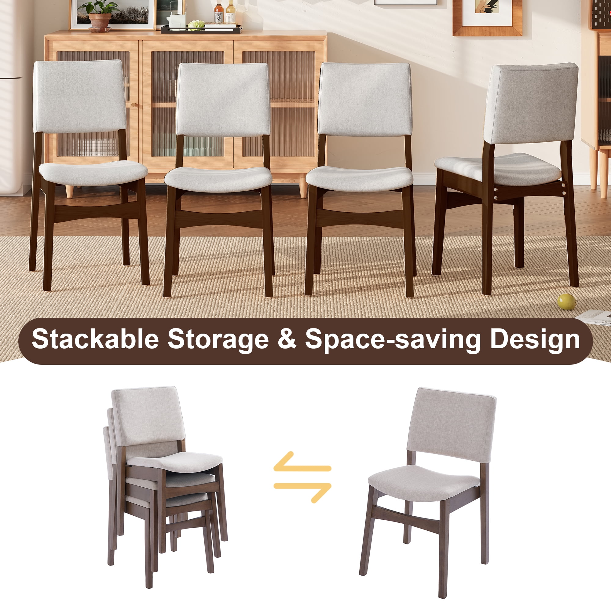 Euroco 5-Piece Mid Century Modern Dining Set for 4, Dining Room Table with 4 Upholstered Chairs and Solid Wood Frame for Kitchen/Dining Room, Dark Walnut