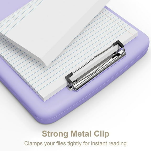 Clipboard with Storage, 8.5 x 11 Organization Box with Pen Holder and A4 Legal Paper Folder, Folio & Side-Opening, Low Profile Clip,for Nurses,Teachers, Size 14 x 9.6 x 1.2 in, Purple